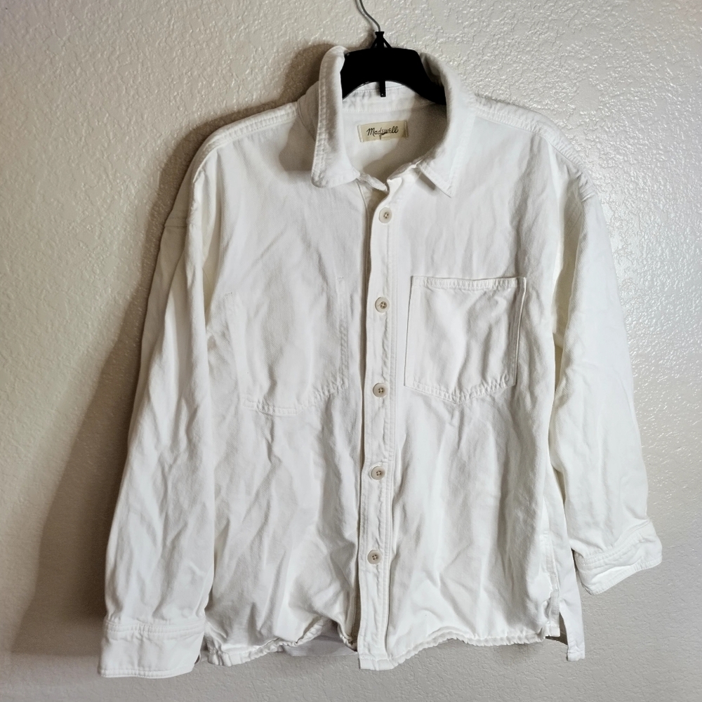 Madewell White Denim Oversized Fit Chore Jacket Sz M - Picture 2 of 9